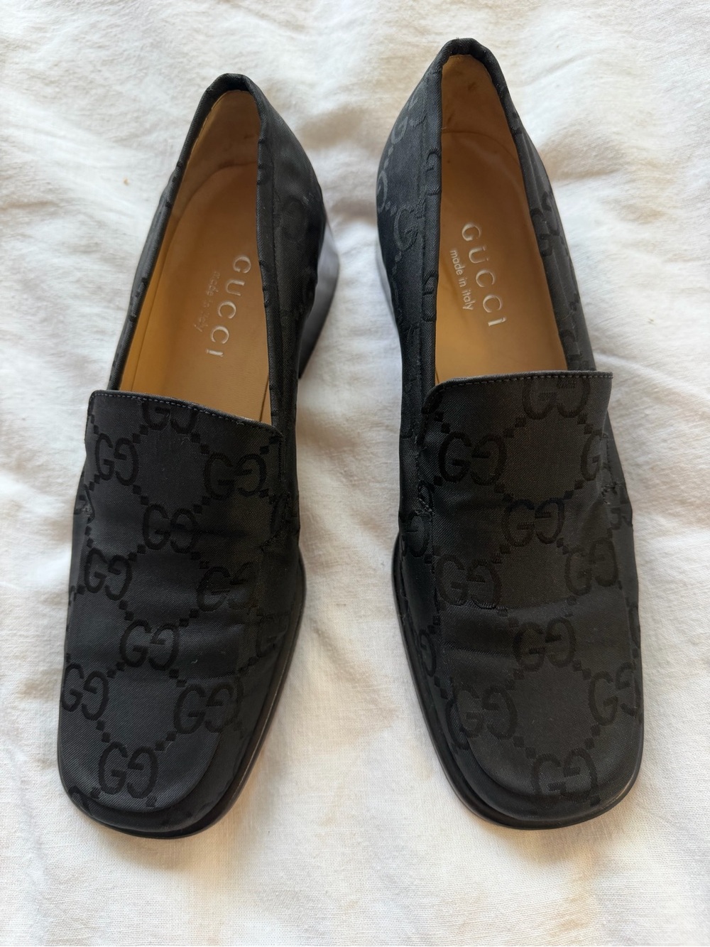 Vintage GUCCI GG Guccissima Monogram Supreme SATIN Loafers in black